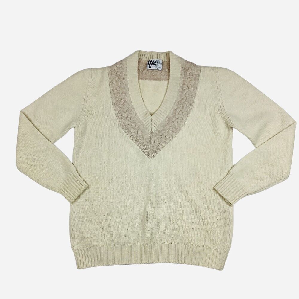 Neil Norman Collection Ivory Yellow Cream V-Neck Sweater Women's  M - L Wool